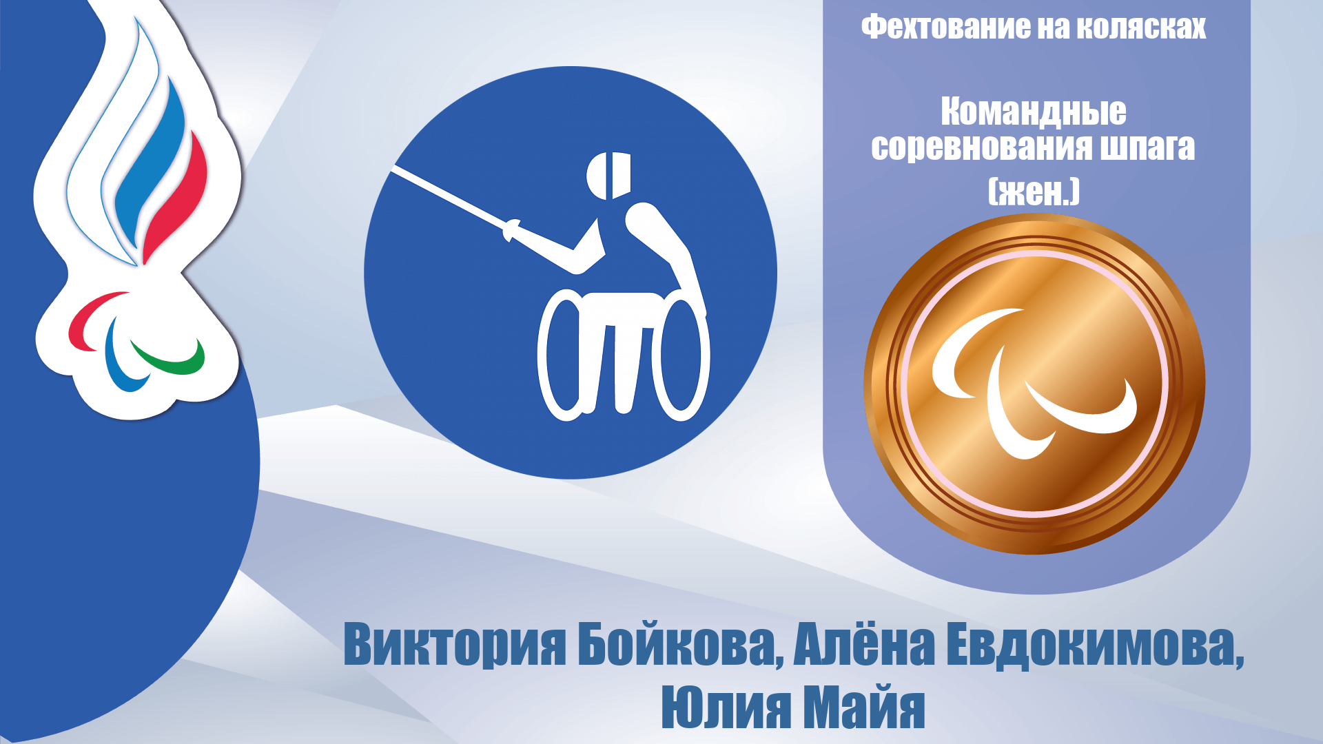 Команда ПКР по фехтованию на колясках в составе Виктории Бойковой, Алены Евдокимовой и Юлии Майя завоевали бронзовую медаль в командных соревнованиях на шпагах!